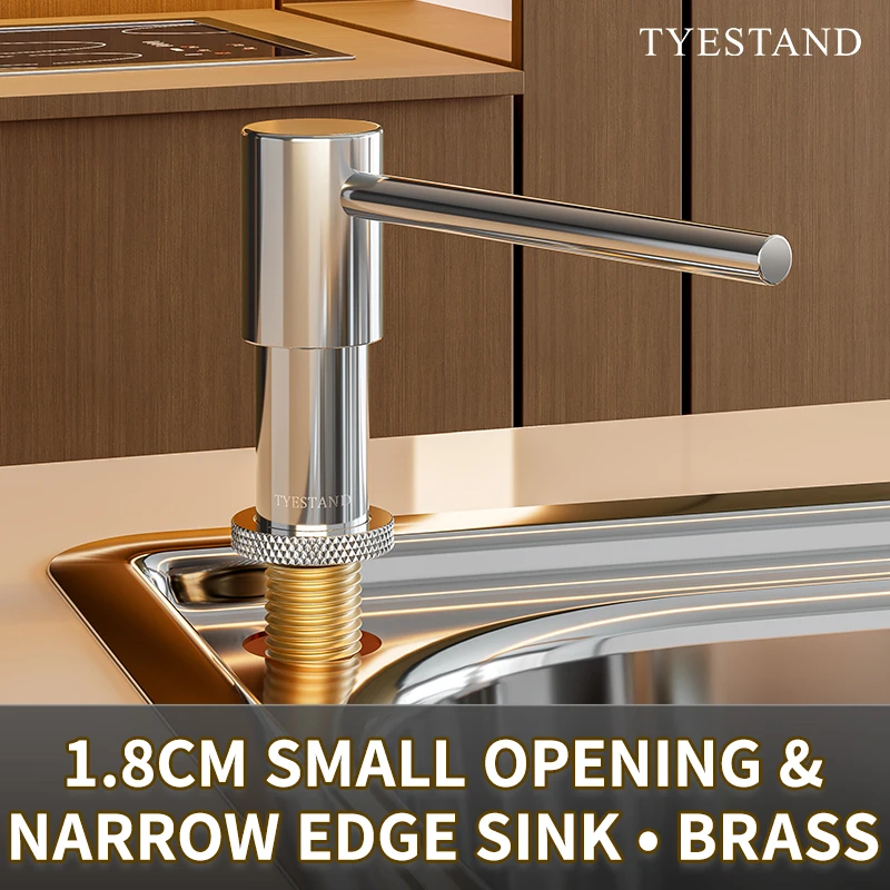 

Metal Brass Soap Dispenser for Kitchen Sink for Small Openings and Narrow Edge Sink with 59"(1.5M) Extension Tube and Bottle