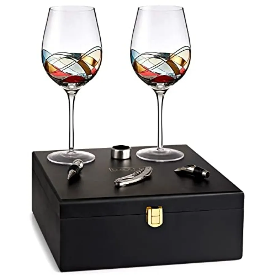 

Подарки для вина для женщин — набор из 2 бокалов и аксессуаров — бокал для вина с ручной росписью, 11 дюймов В, 28 унций, подарочная коробка для любителей вина на день рождения, большой размер