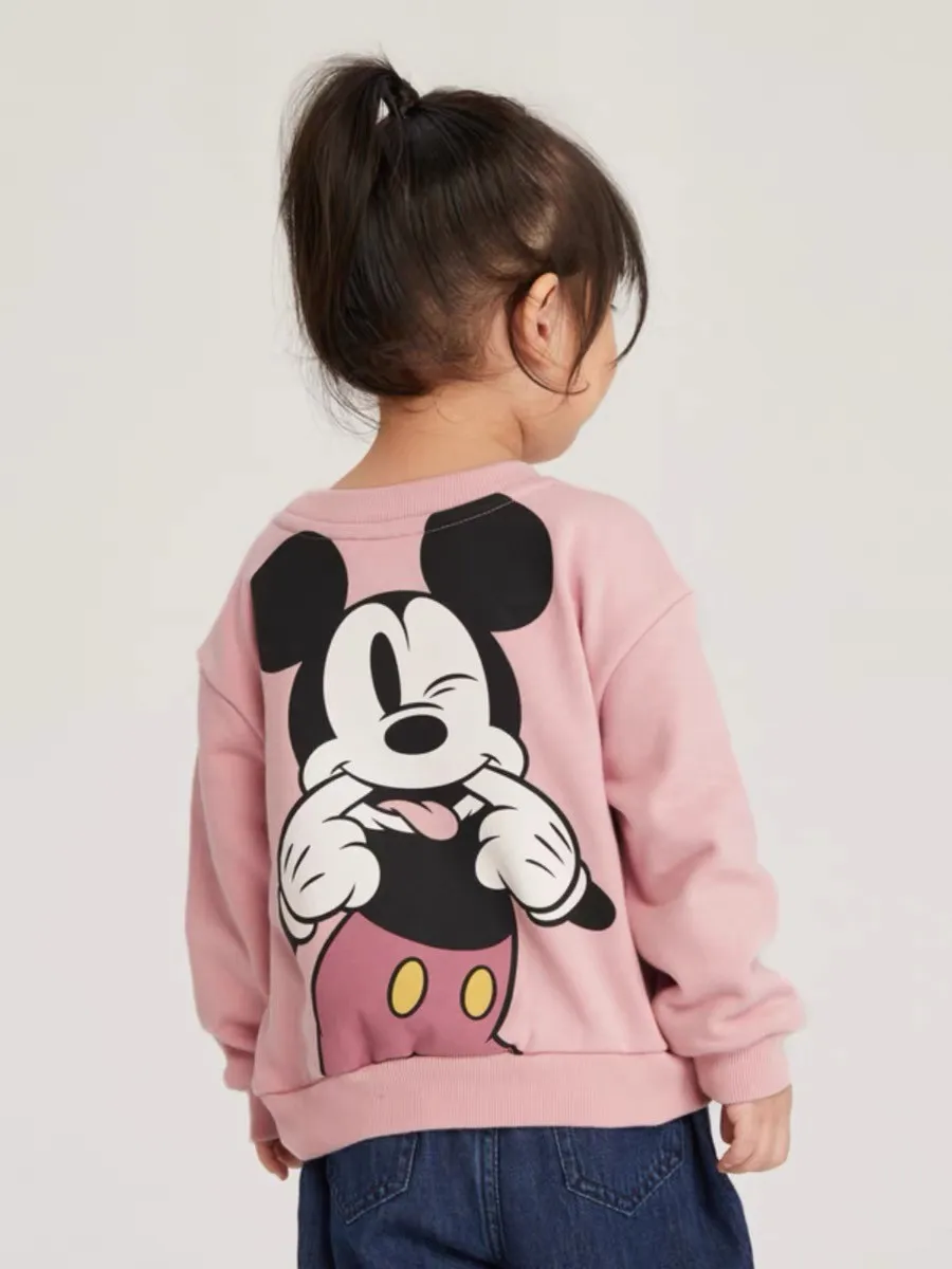 Sudaderas rosas con estampado de Mickey para niñas pequeñas, jersey de cuello redondo, sudaderas informales, Top de manga larga a la moda, ropa de