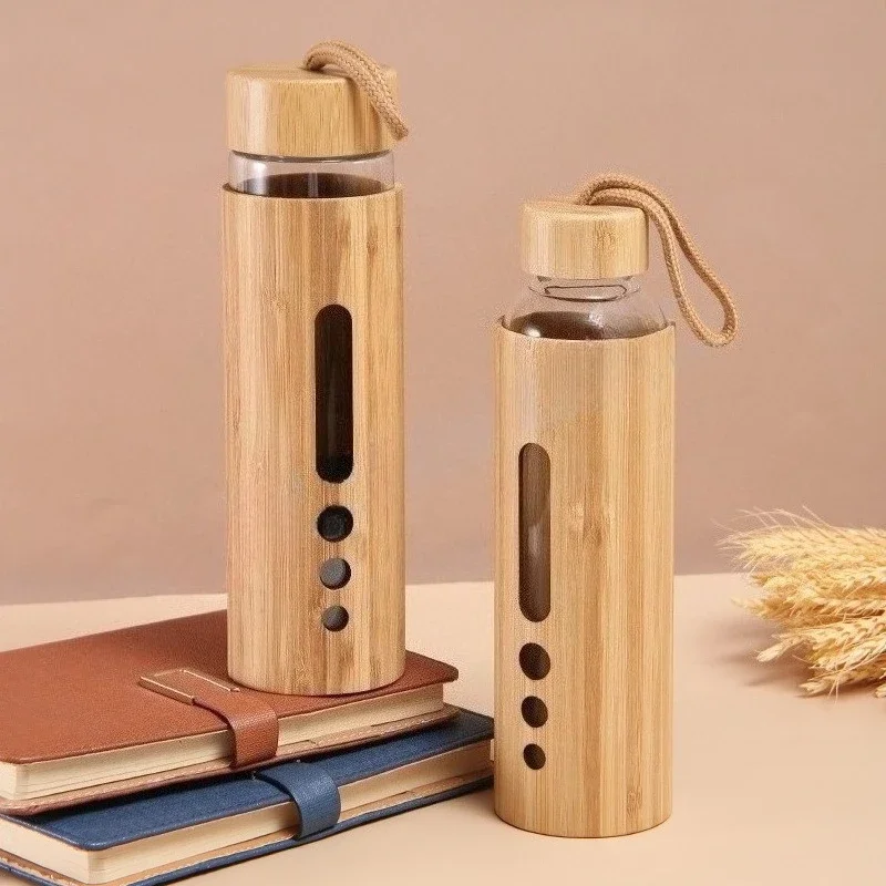500ml Glass Water Bottle Bamboo Hot-proof Sleeve Borosilicate Glass Cup Eco-friendly Drinkware Outdoor Portable Tour Bottle Boba