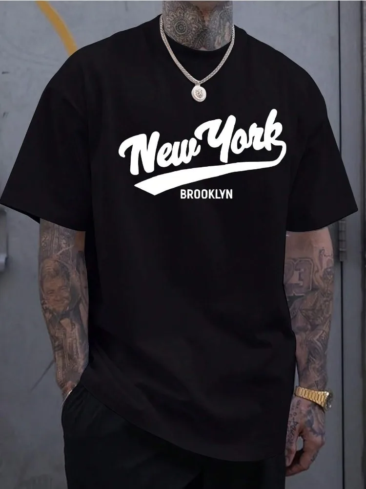 2026 Summer New Style Men's Pure Cotton T-shirt with Simple Letter Print Street Casual Fashion Comfortable and Soft