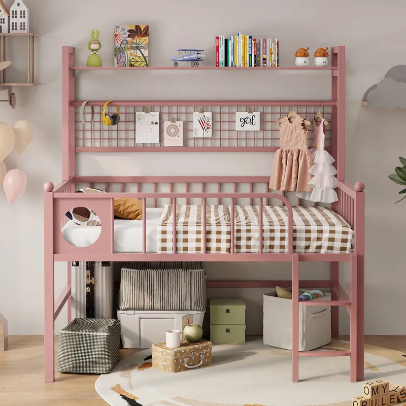 Wrought iron elevated  Household children's bed Empty storage under the bed Space-saving overhead two-layer bed