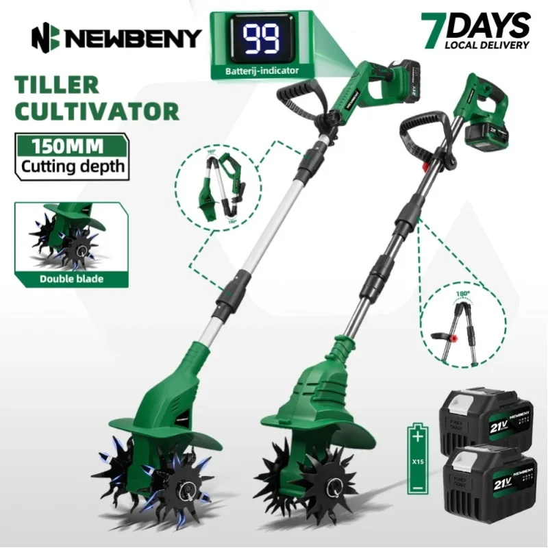NEWBENY Elektrische Rotationshacke, tragbarer Rasentrimmer, Bodenwender, Rasenmäher-Werkzeug für Makita 18-21V Akku