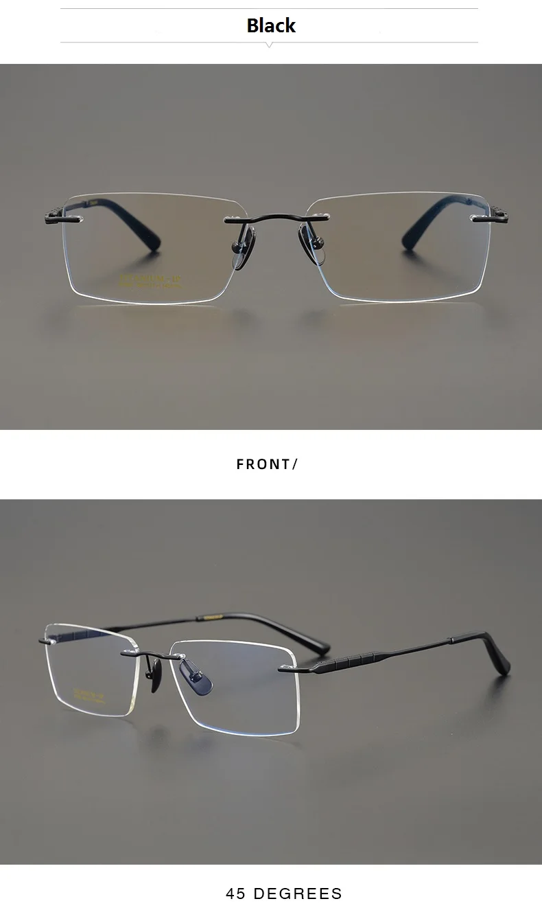 Reines Titan Ultraleichte Brillen Randlose Brillengestell Männer Quadratische Geschäftsbrillen Frauen Keine Felge Brille Modetrend – Detail 13