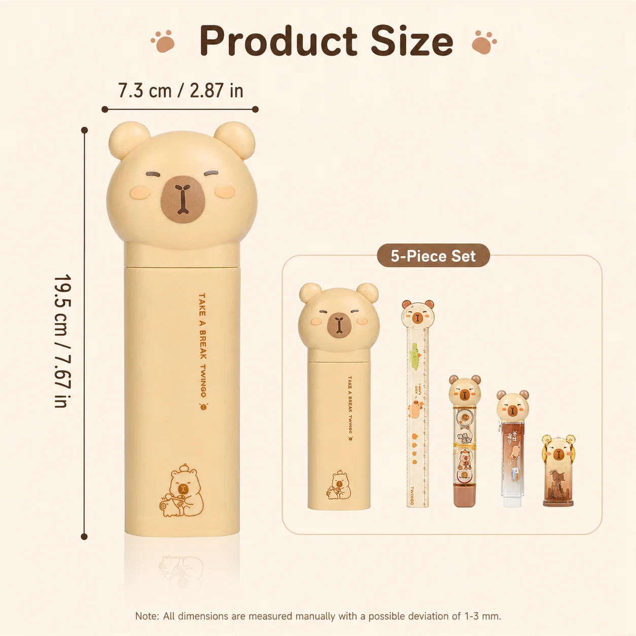 Cute Bear Stationery Set 5Pcs Pen Holder Ruler Correction Tape Eraser Sharpener Portable Study School Office Supplies Gift Set