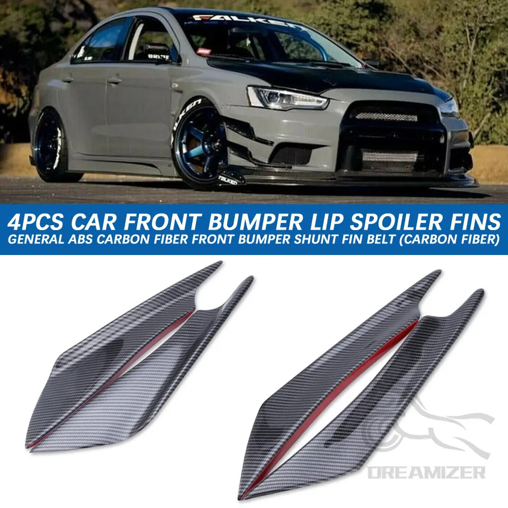 

4pcs Front Bumper Side Canards Splitter Fins Universal Spoilers Carbon Fiber Car Door Anti-collision Belt Bumper Guard