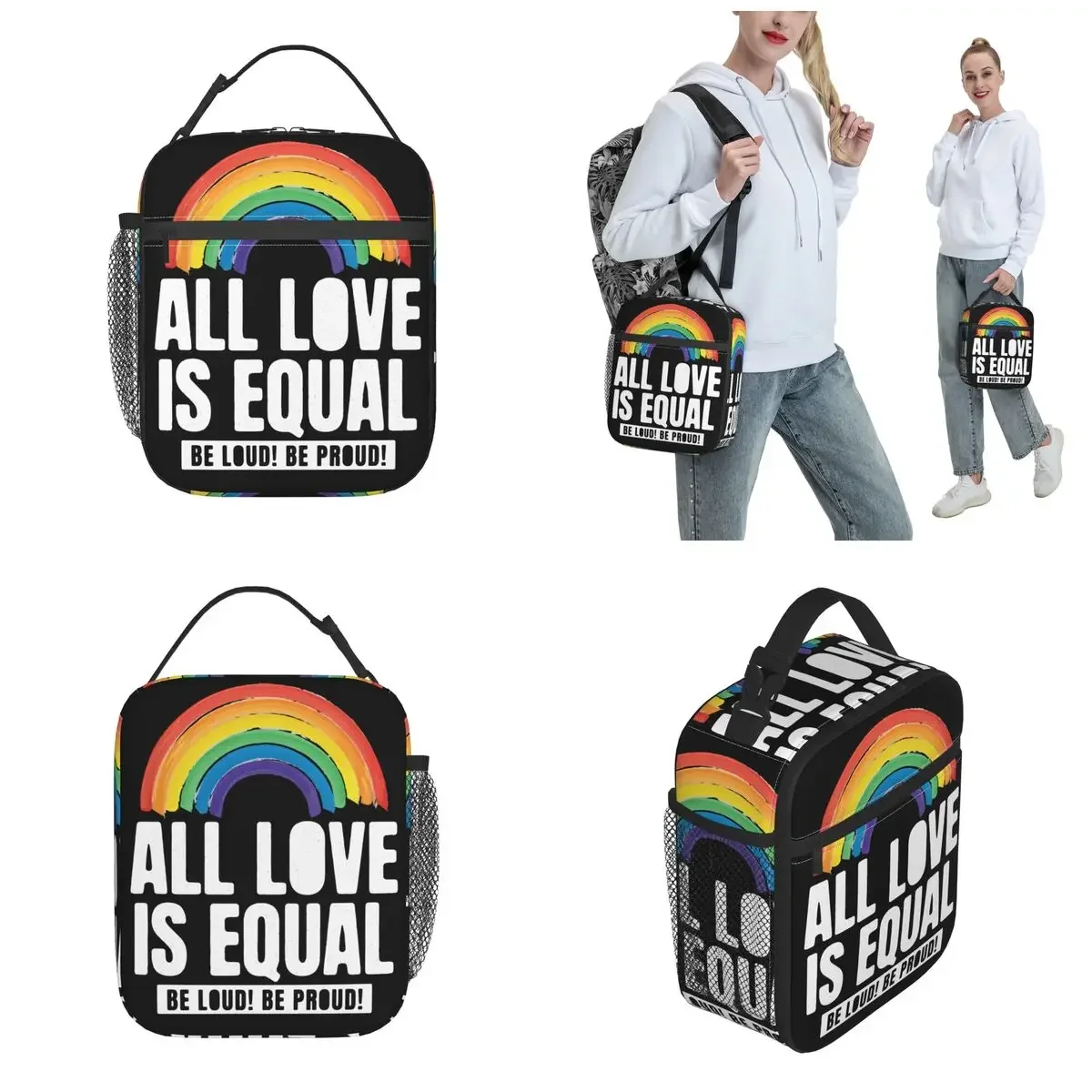 All Love Is Equal Pride LGBT Equal Rights Rainbow Merch Insulated Lunch Bag Picnic Storage Food Box Thermal Cooler Bento Box