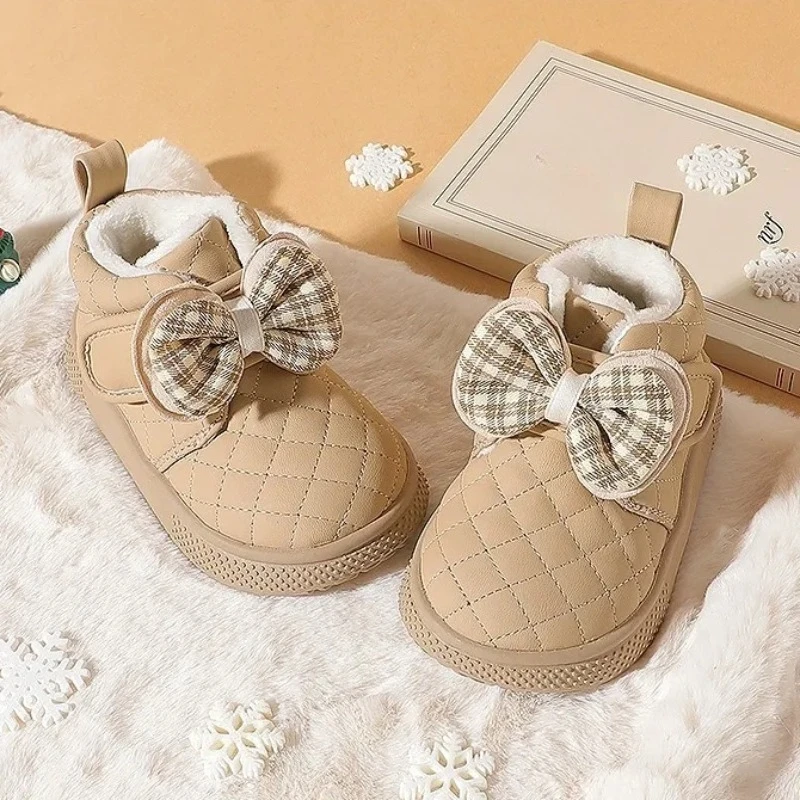 Girls Cotton Padded Toddler Shoes Soft Sole Winter Snow Boots Fleece Lined Thickened Insulation Kids Footwear for Outdoor​
