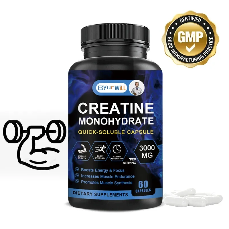 3000mg Creatine Monohydrate - Increase Muscle Strength and Improve Athletic Performance, Non-GMO, Gluten-Free