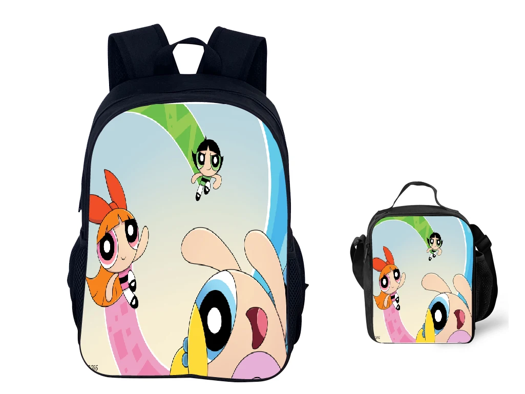 

The Powerpuff Girls 2Pcs Fashion Backpack and Waterproof Thermal Bag Set,Durable Rucksack for Little Boy Girl