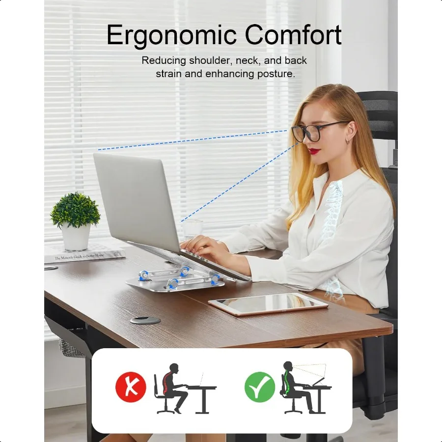 Dudukan Laptop untuk Meja, Dudukan Komputer yang Dapat Disesuaikan, Penyangga Laptop Lipat, Penyangga Notebook dengan Ketinggian yang Dapat Disesuaikan untuk Buku, PC, Komputer