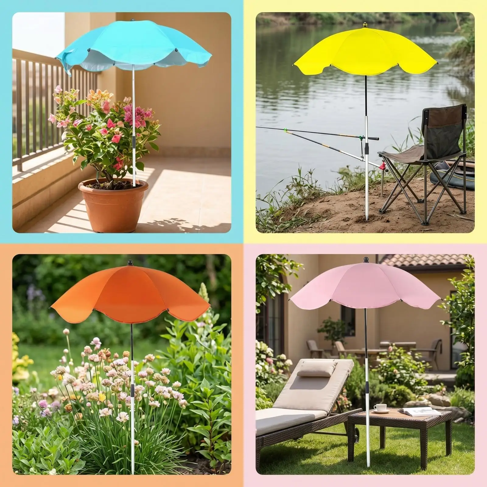 Outdoor Shade Canopy Adjustable Plant Sun Umbrella Mini Outdoor Parasol Aluminum Alloy Soil Insert for Beds and Pots