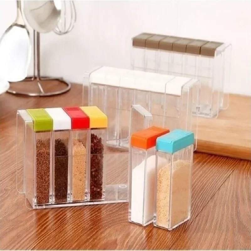 Spicy Pepper Storage Containers Transparent Plastic Seasoning Jars Kitchen Cooking Salt Sugar Spice Storage Rack Pot Case Sets