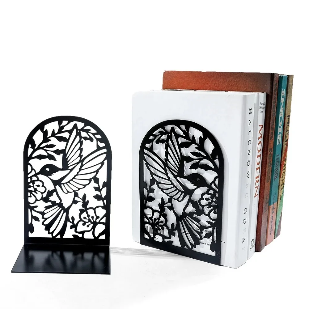 2pcs Creative Swallows and Flowers Bookends Iron Bookshelf Desktop Book Holder Office Supplies