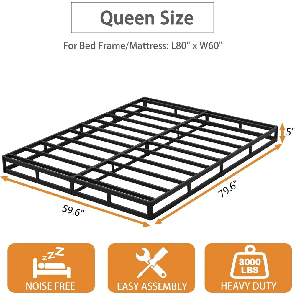 قاعدة سرير كوين بوكس الربيعية مقاس 5 بوصات، 3000 رطل، صندوق شديد التحمل، كريم أساس مرتبة معدنية بحجم كوين زنبركي، سهل التجميع، N