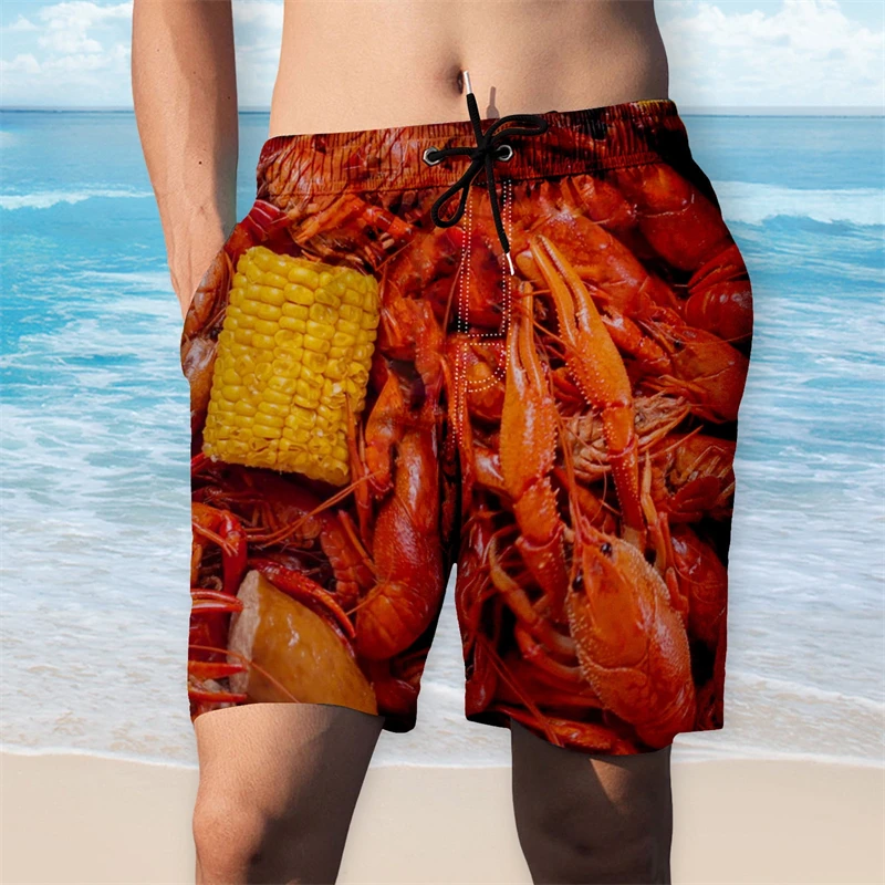 Food Beach Shorts For Men Funny Novelty 3D Print Summer Shorts With Drawstring Pockets Lounge Elastic Waisted Swimming Shorts