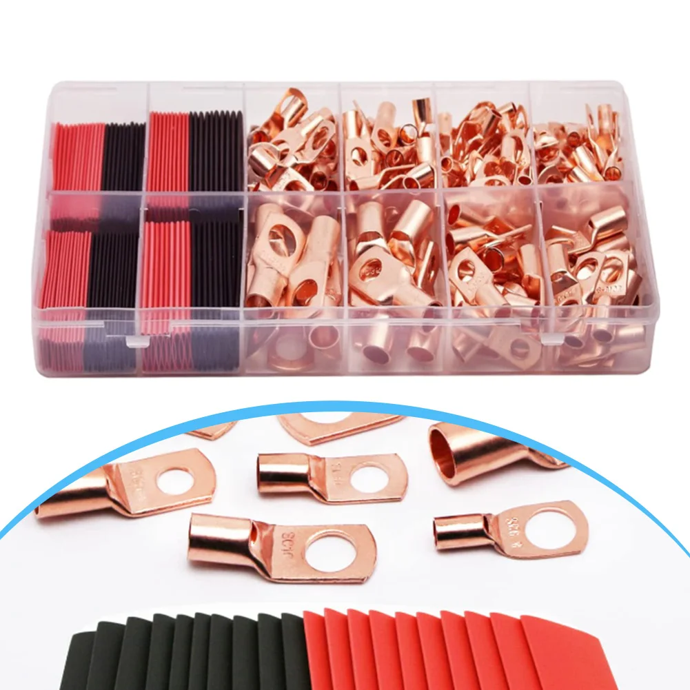 

160pcs Copper Wire Lugs AWG2-12 With Heat Shrink Set Terminals Connectors Kit Battery Terminal Gauge Wire Connectors