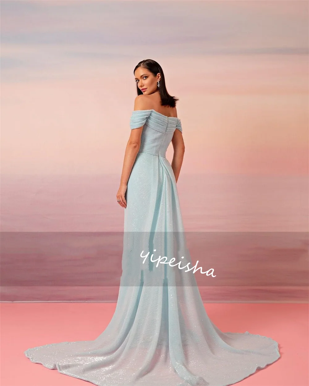 Evening Jersey Draped Graduation A-line Off-the-shoulder Bespoke Occasion Gown Long Dresses Saudi Arabia