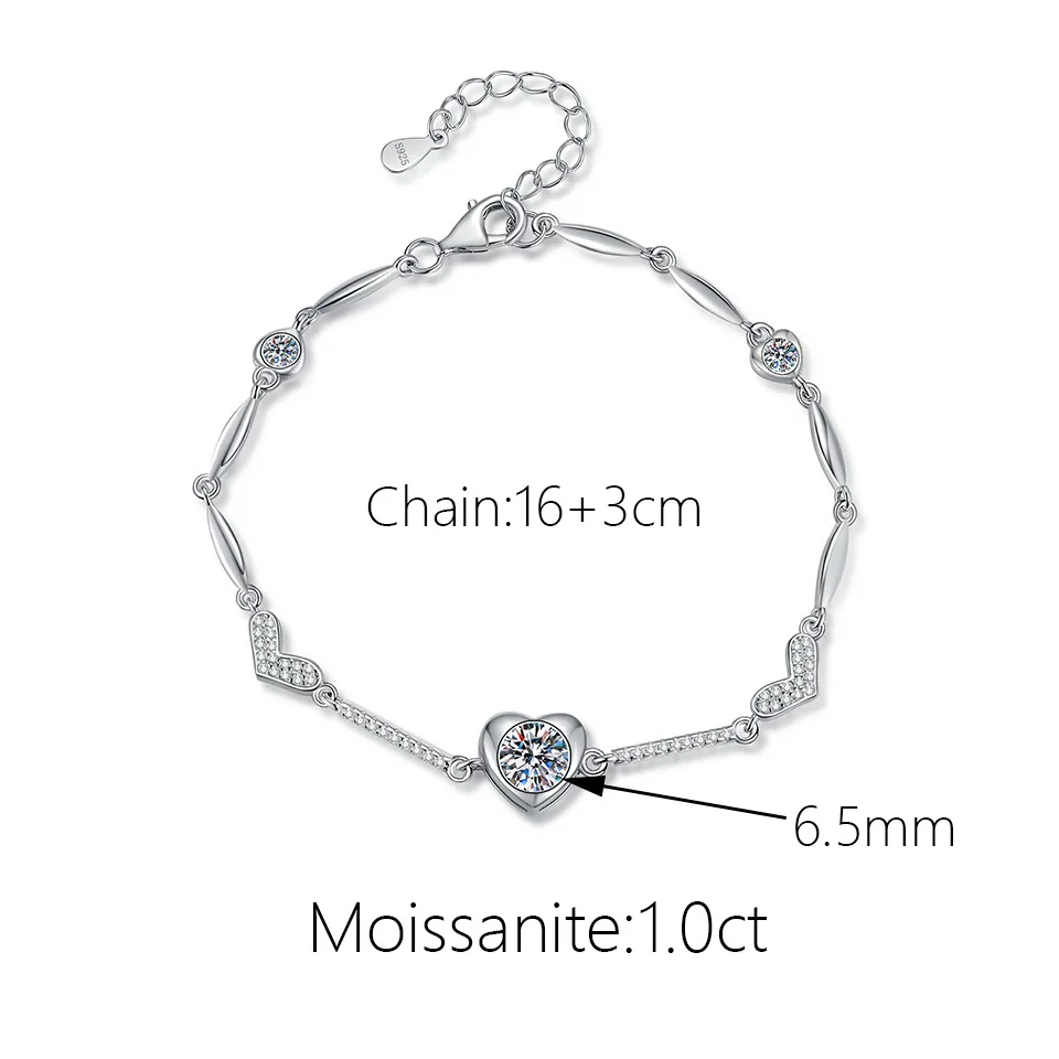 1.0 قيراط D اللون مويسانيتي شكل قلب أساور 925 فضة مختبر سوار الماس للنساء حفل زفاف فاخر #5