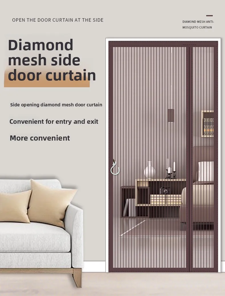 ستارة باب جانبية مفتوحة مضادة للبعوض ستارة شاشة ذاتية التحضير نافذة شاشة تشفير مغناطيسية نافذة فيلكرو غير تثقيب #4