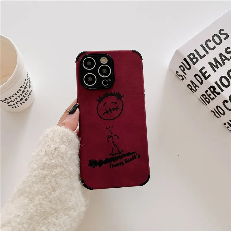 Skater boy Hip hop street trend Travis leather soft case for iphone 15 Pro X XS XR 7 14 13 12 16 Pro Max Luxury Turn fur cover