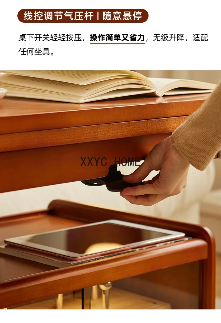 Solid Wood Lifting and Foldable Coffee Table Movable Side Table Trolley Tea Table Side Cabinet Multi-Function with Wheels image 6