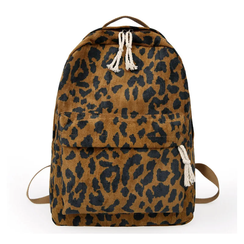 TRAVEASY 2024 Fashion Women Leopard Print Backpacks Large Capacity Handbag Corduroy Lady Schoolgirls Sac A Dos Adolescent Fille