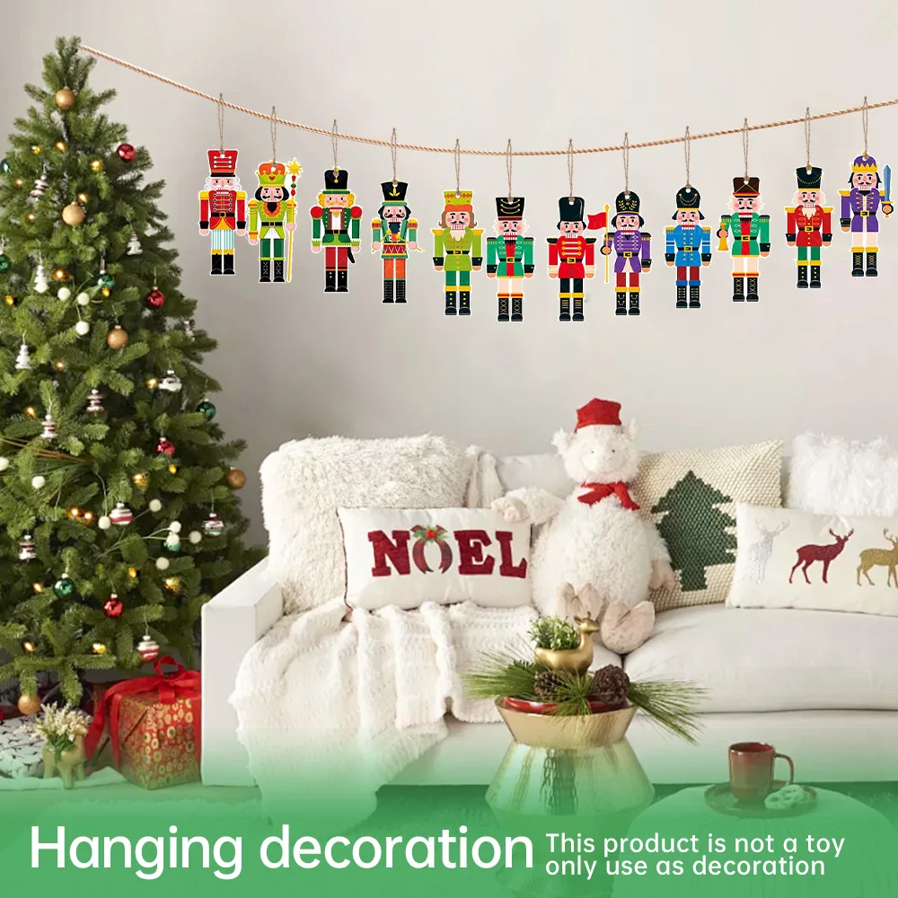 12 unid/set nuevo juego de adornos de papel Cascanueces de Navidad atmósfera de fiesta decorar árbol de Navidad colgante con regalos de Año Nuevo