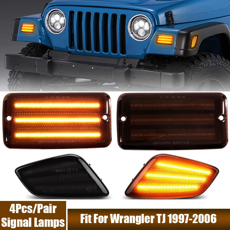 4Pcs LED Car Lights Fit For Jeep Wrangler TJ 1997-2006 Car Accessories Front Bumper Side Turn Signal Lamp Fender Marker Lights