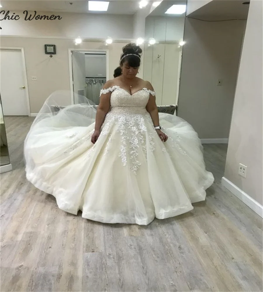 Plus size vestido de casamento para mulheres negras lindo fora dos ombros personalizado país vestidos de noiva apliques uma linha jardim noiva