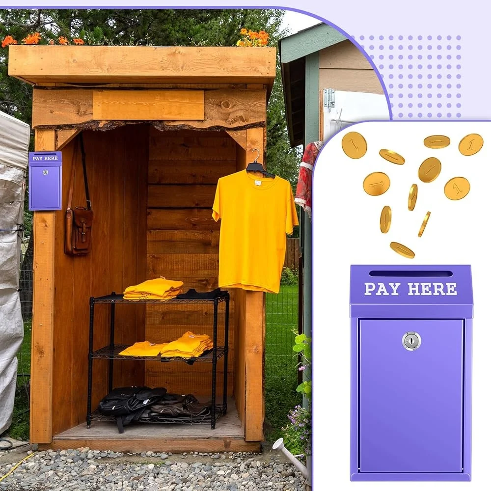 Locking Cash Collection Box Donations Metal Wall Mount Secure Mailbox with Delivery Slot Pre Drilled Easy Installation