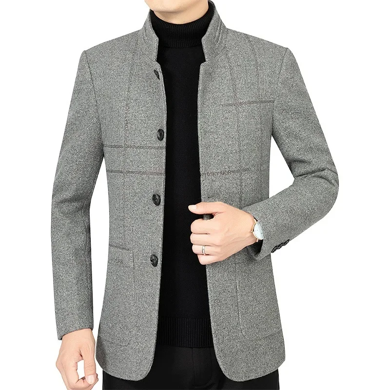 Men Cashmere Stand-up Collar Blazers Jackets Business Casual Suits Coats New Autumn Winter Male Suits Jackets Blazers Coats 4XL