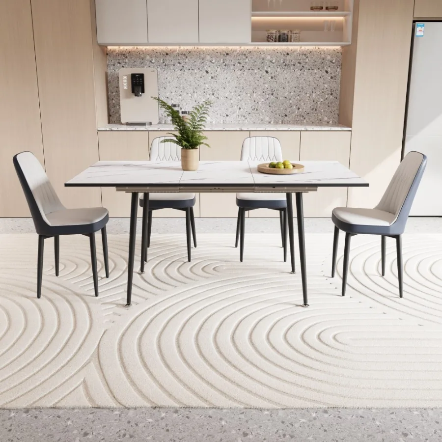 

4763 expandable dining table set for 26 people equipped with PU fabric thick cushioned dining chair and an elegant and spacious