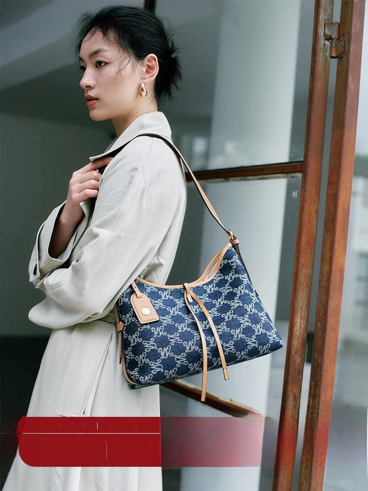 

Wanlima Женская джинсовая сумка-тоут Большая сумка для беременных подмышек Сумка через плечо на одно плечо Модный тренд Магнитная ...