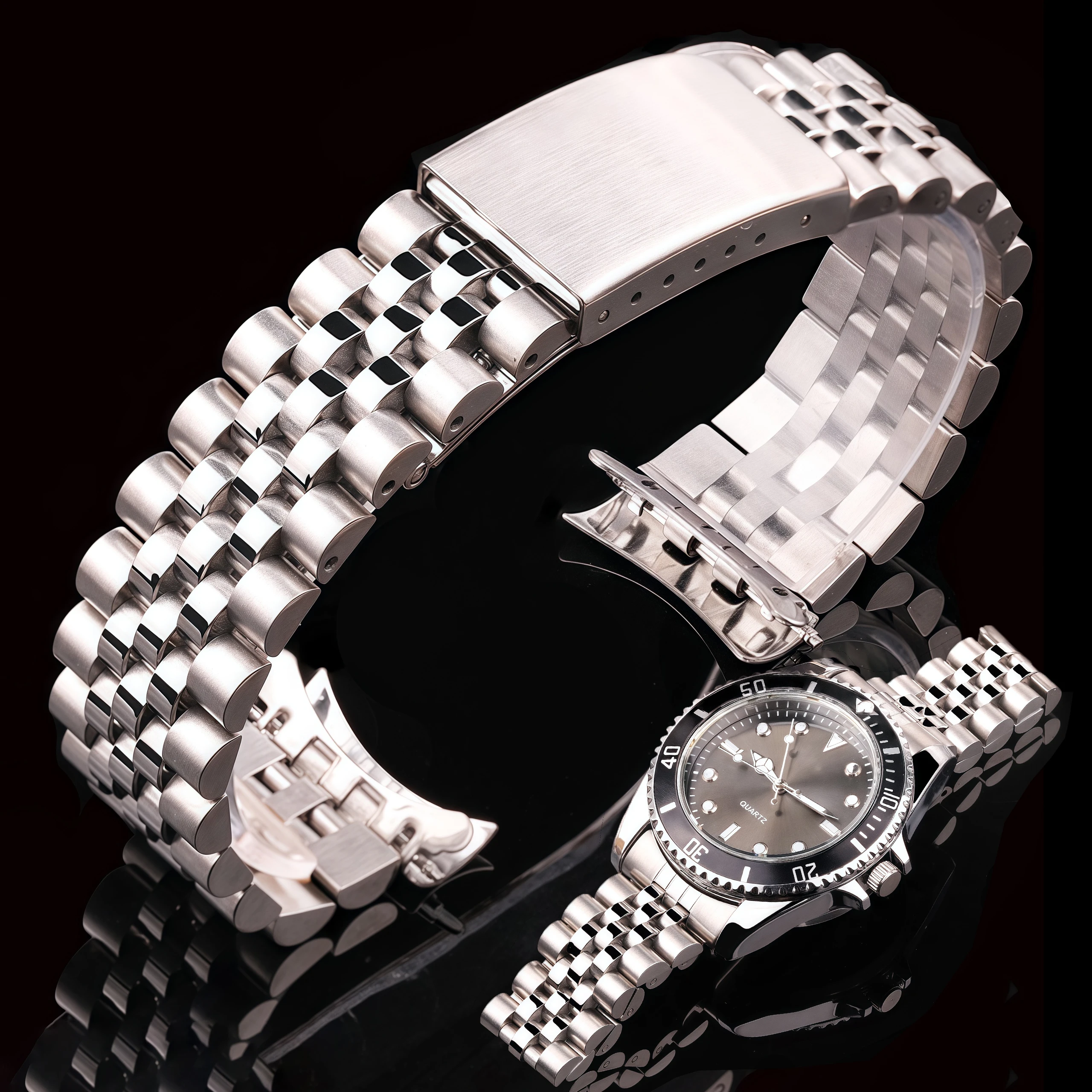 18mm 20mm 22mm Edelstahl-Uhrenarmband mit gebogenem Ende, silbernes Metallarmband für Herren und Damen, Ersatzzubehör für Armbanduhren