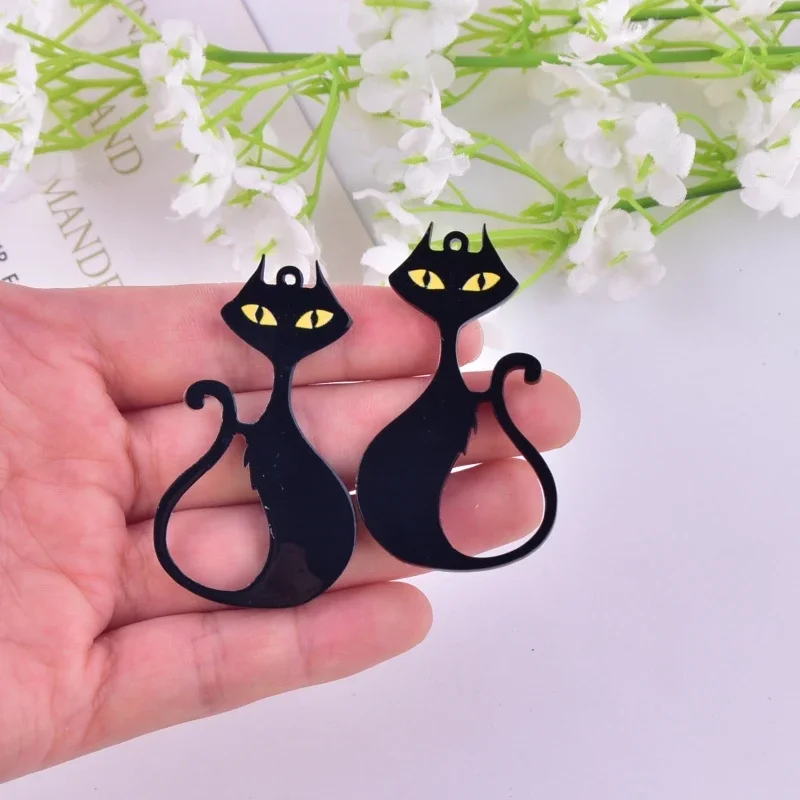 10pcs  Sexy Black Cat Animal Acrylic Charms for Earring Necklace Jewelry DIY Making 54*30mm