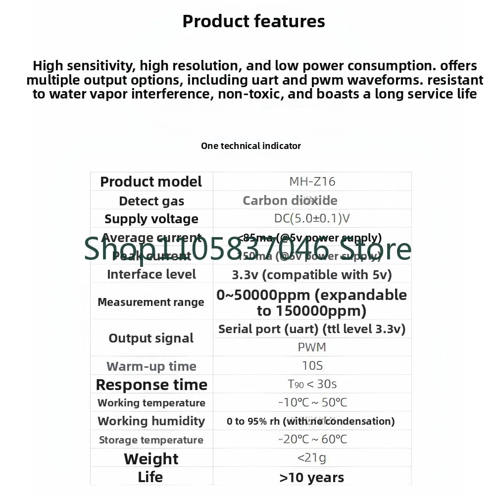 Infrared Carbon Dioxide Sensor MH-Z16 Greenhouse Air Quality Monitoring Infrared CO2 Detection Module