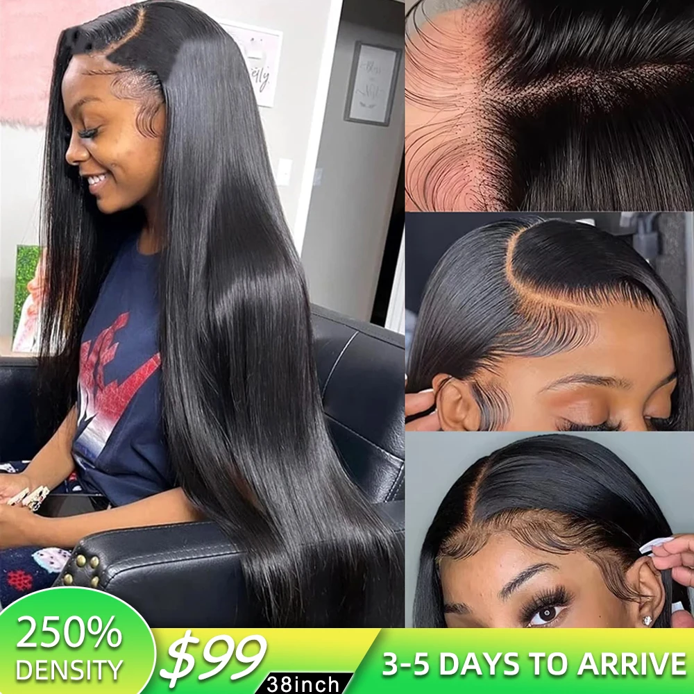 

40 46 Inch 13x6 HD Transparent Bone Straight Lace Front Wigs 200 Density 13x4 Brazilian Pre Plucked Human Hair Wigs For Women