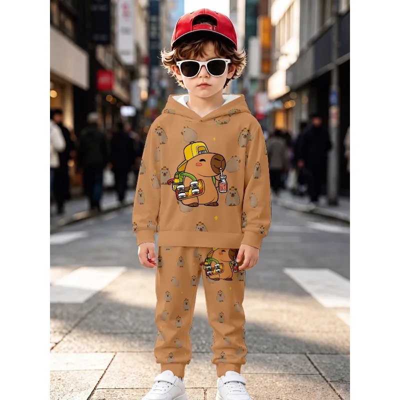 Little Hoodie Tracksuit Set Cool Graphic Printed Hoodie & Jogging Pants for Kids Daily Wear Suitable for Outdoor, Birthday Gif