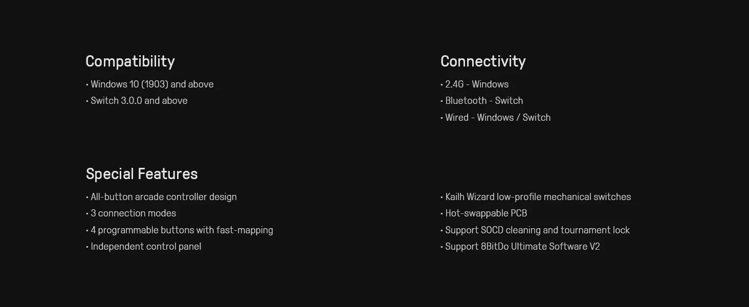 8BitDo All-Button Arcade-Controller für Switch & Windows – 3 Verbindungsmodi, flache lineare Schalter, 4 programmierbare Tasten – Detail 4