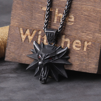 Solid Stainless Steel Gray color Wizard 3 Wild Hunt Game pendant necklace Geralt wolf head necklace with wooden box as men gift