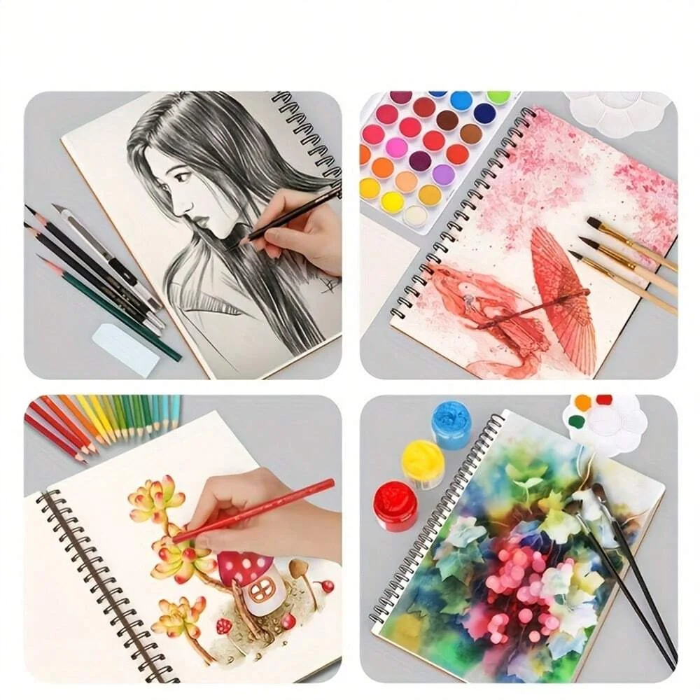 A4 Size Vintage Painting Sketchbook - 30 Sheets Acid-Free Watercolor Paper Spiral-Bound Art Sketch Book for Artists view 6