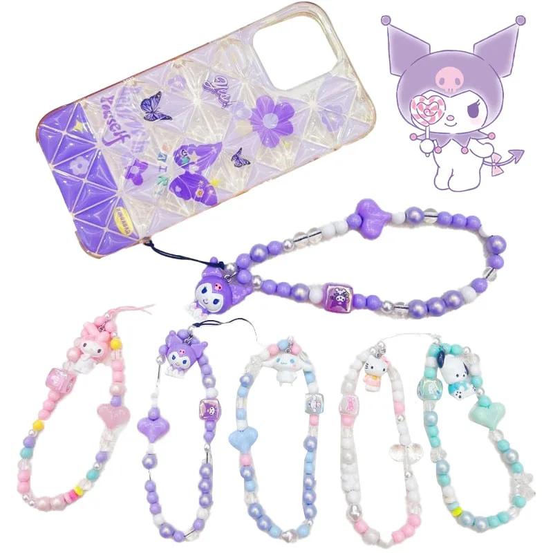 

Kawaii Sanrio My Melody Kuromi Cinnamoroll Pochacco Beaded Phone Chain Mobile Phone Anti-Lost Charm Chain Pendant Jewellery Gift