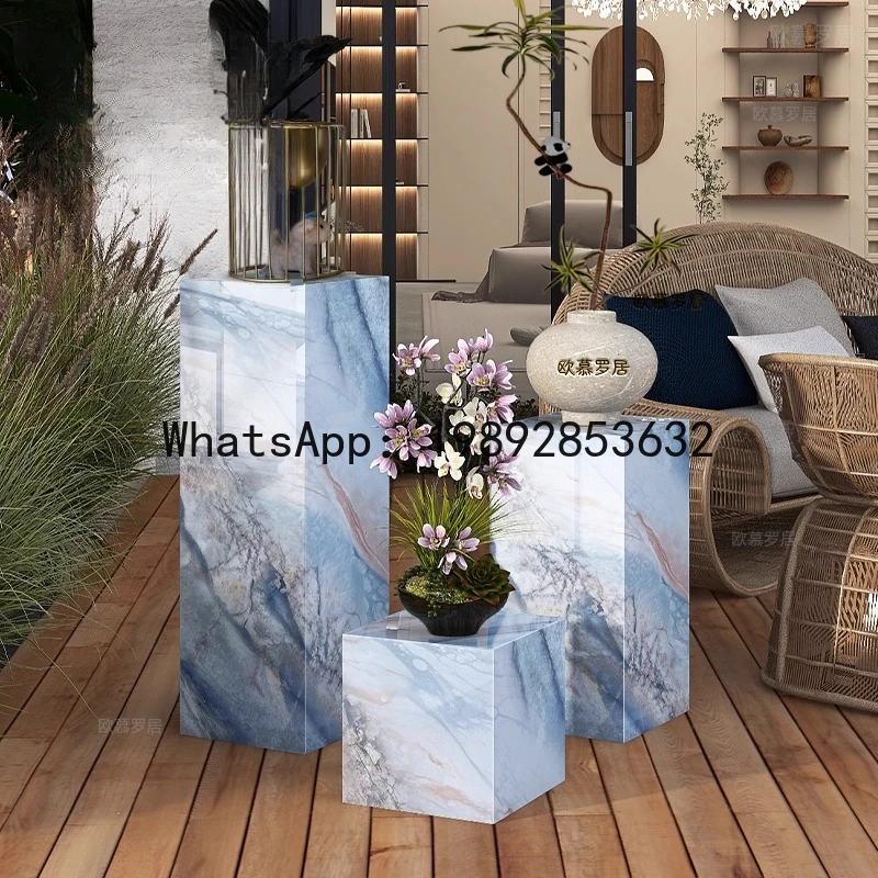 CZ Garden Courtyard Rock Plate Flower Stand Living Room Floor-standing High-end Decorative Column Marble Ornament Base
