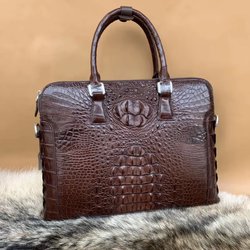 Thai Crocodile Skin Men's Briefcase Casual Real Bone Office Handbag Business Shoulder Diagonal Cross Bag Handbag Men's Briefcase