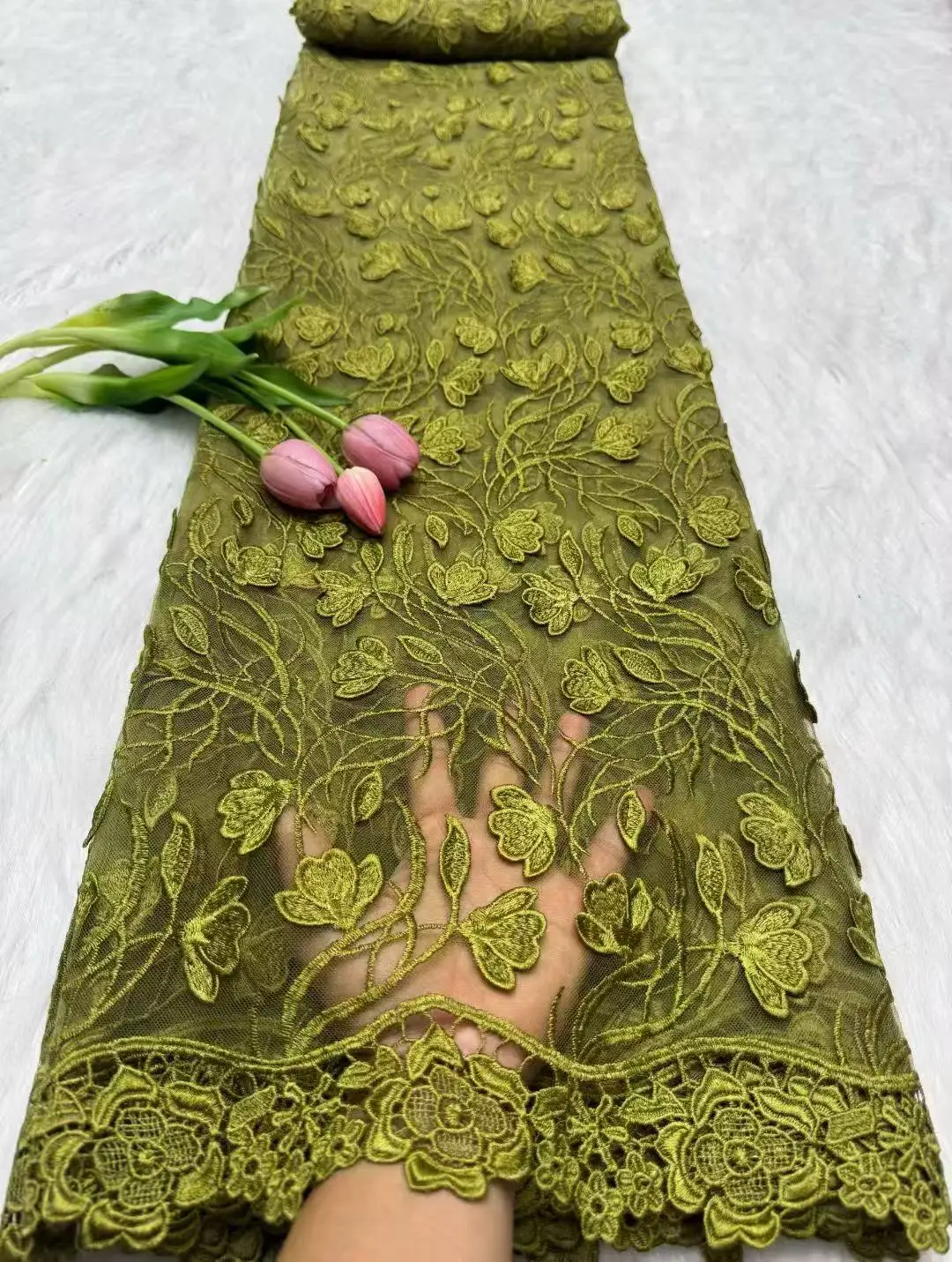 

High Quality 2026 African Nigerian Guipure Embroidery Organza Tulle Lace Fabric Party Gown Dress Sequins Wedding 5 Yards Sewing