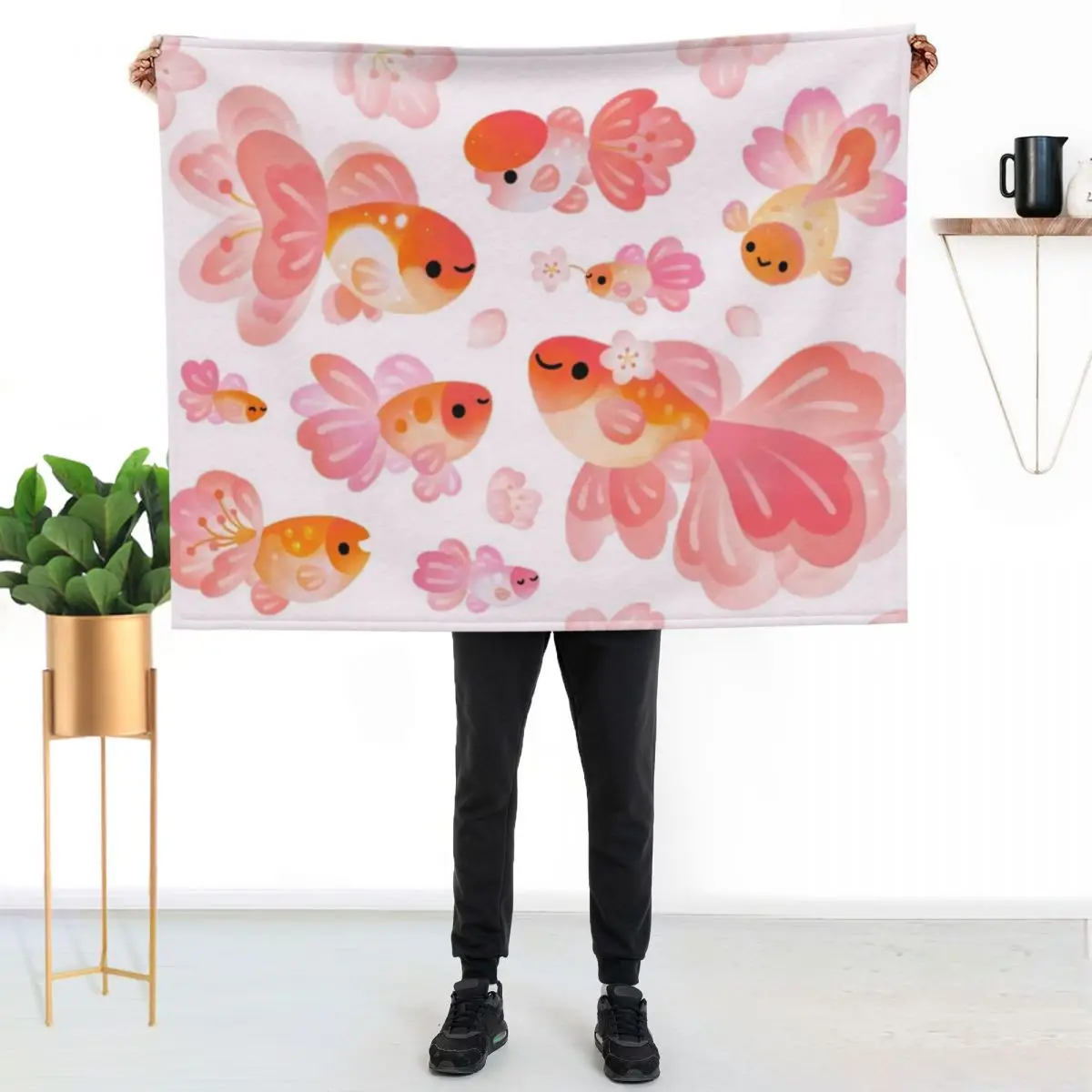 

Cherry Blossom Goldfish 2 Throw Blanket Flannel Fleece Soft Warm Throw Blanket