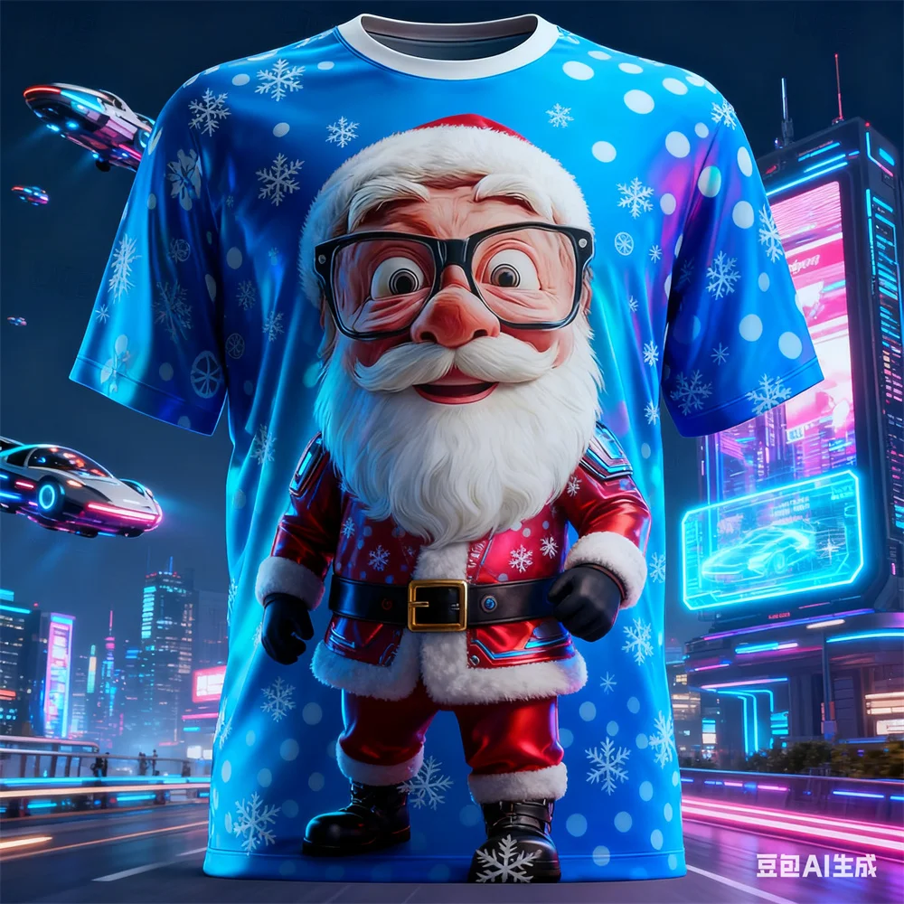 الرجال عيد الميلاد مع مضحك سانتا كلوز ثلاثية الأبعاد تي شيرت مطبوع موضة للجنسين تنفس الجولة الرقبة عطلة عيد الميلاد حفلة ملابس للرجال #1