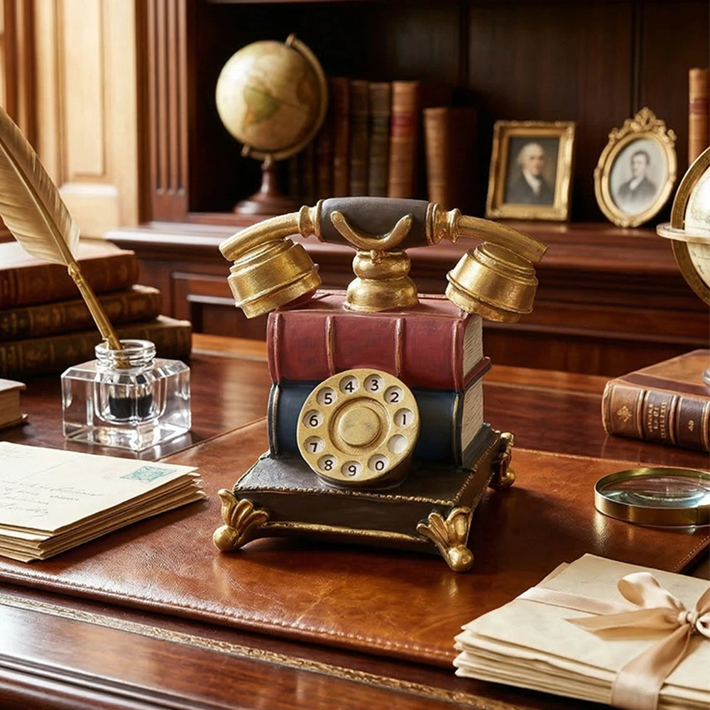 Vintage Rotary Telephone Money Box Retro Resin Coin Bank Creative Desktop Saving Box Piggy Bank for Kids Home Office Decor Gift