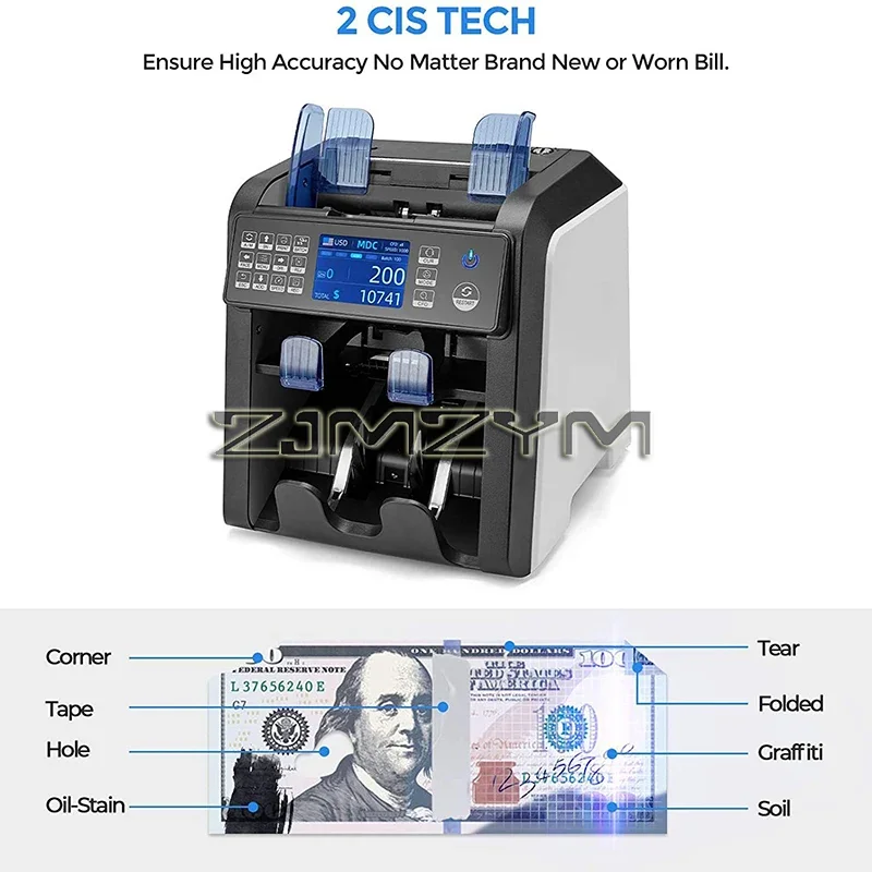 AL-950 Dual CIS Banknote Sorter Fitness Mix Value Money Counter Counterfeit Bill Counter Foreign Currency Point Detector